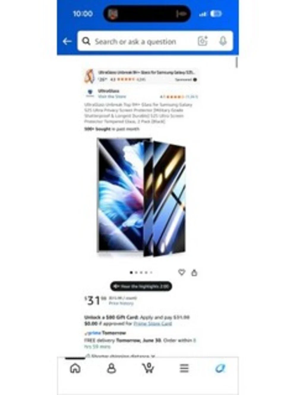 UltraGlass Unbreak 9H+ Glass Screen Protector for Samsung Galaxy S25